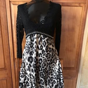 Venus leopard print and Black lace dress